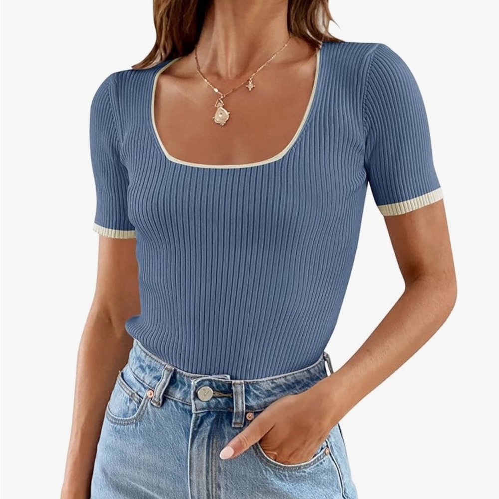 Blue Ribbed Women's Top